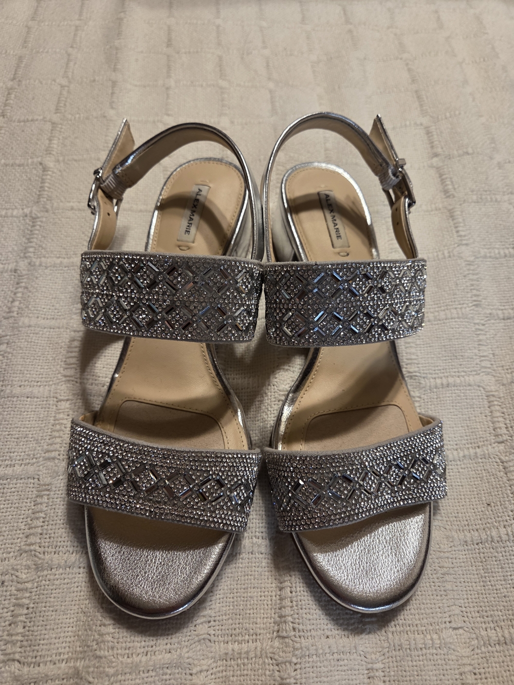 Alex Marie Silver Crystal-Embellished Slingback Heels